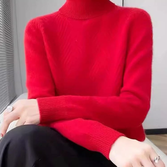 Damen eleganter Strickpullover mit Stehkragen und feiner Rippstruktur Heidi-Mode