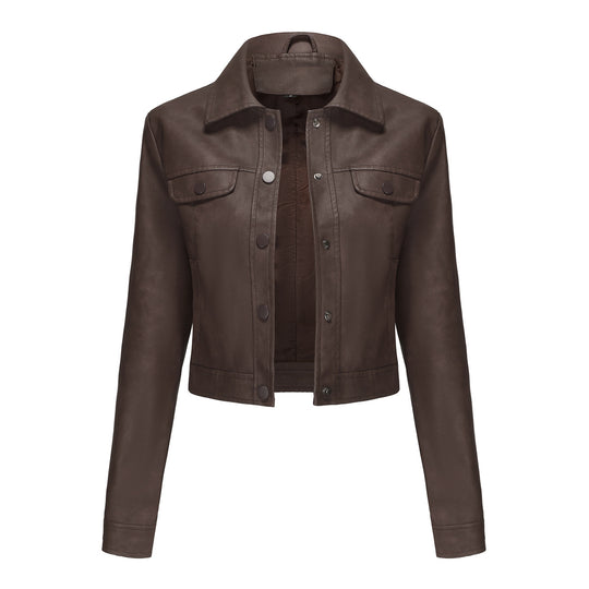 Damen modische kurz geschnittene Lederjacke Heidi-Mode