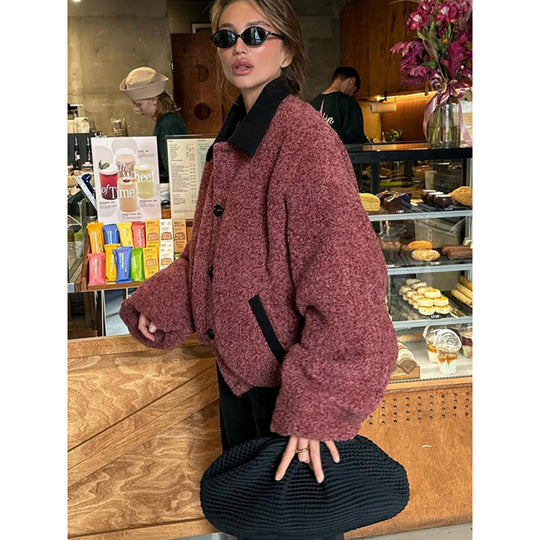 Damen Oversized Wolljacke mit eleganter Knopfverarbeitung Heidi-Mode