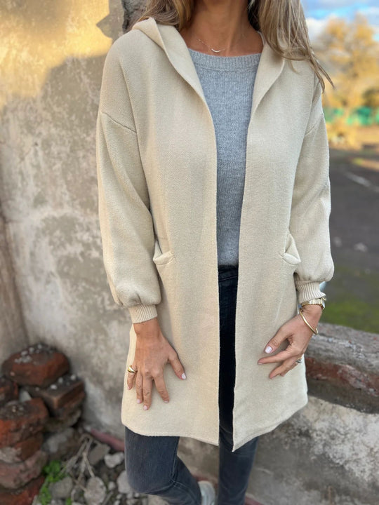 Damen Kuschelige Strickjacke mit Kapuze und Taschen Heidi-Mode
