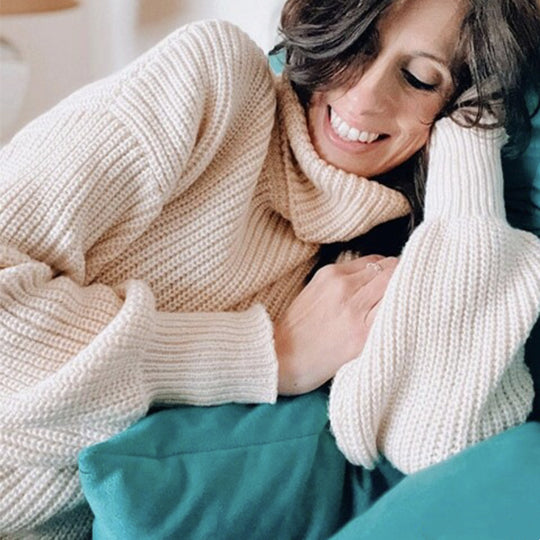 Damen Gemütlicher chunky Pullover mit Rollkragen und strukturiertem Strick Heidi-Mode