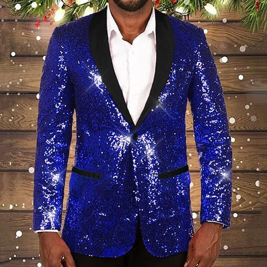 Herren glitzernder Pailletten Blazer mit schwarzem Revers Heidi-Mode
