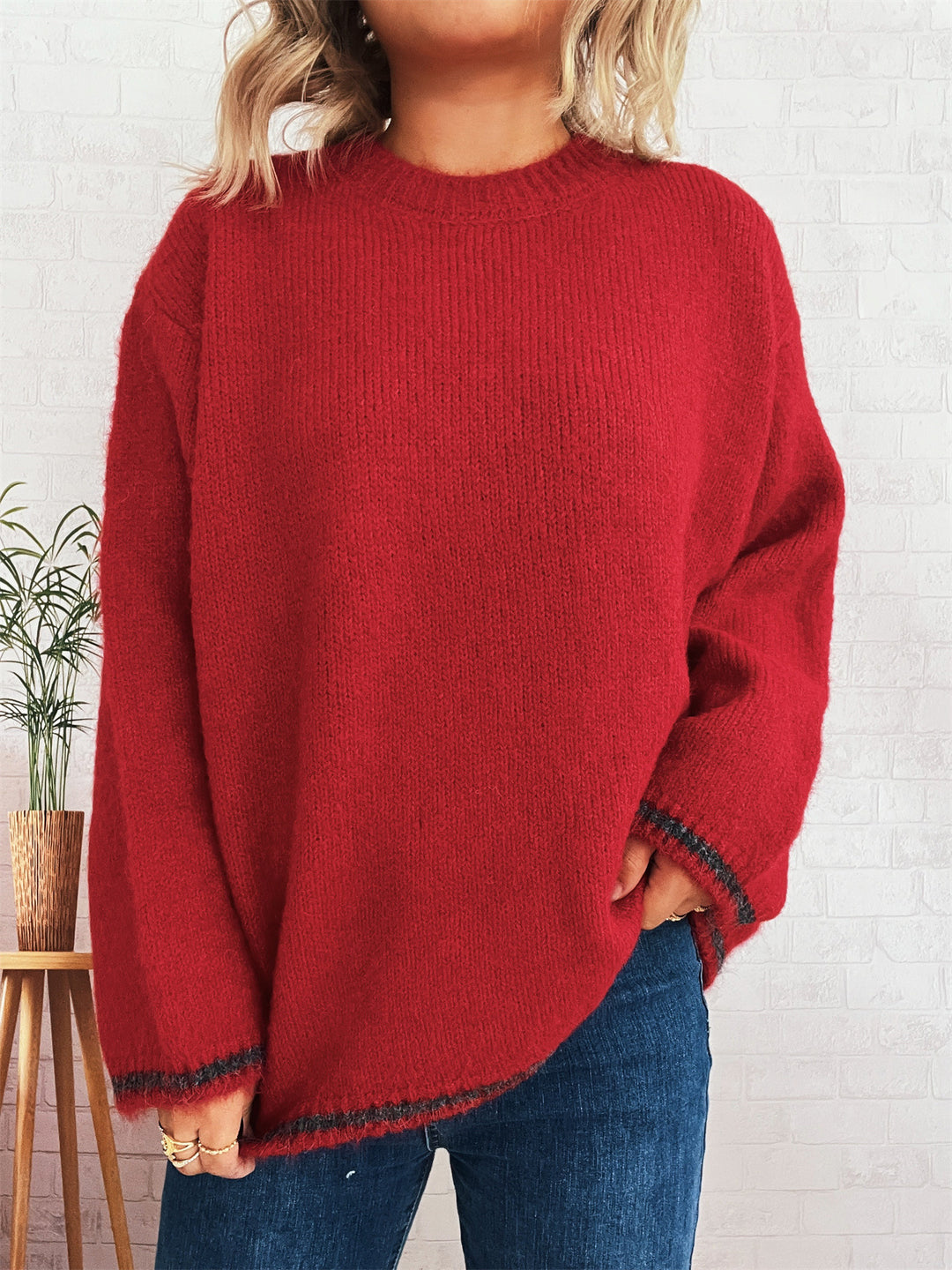 Damen lässiger Wohlfühlpullover mit blockfarbenem Design Heidi-Mode