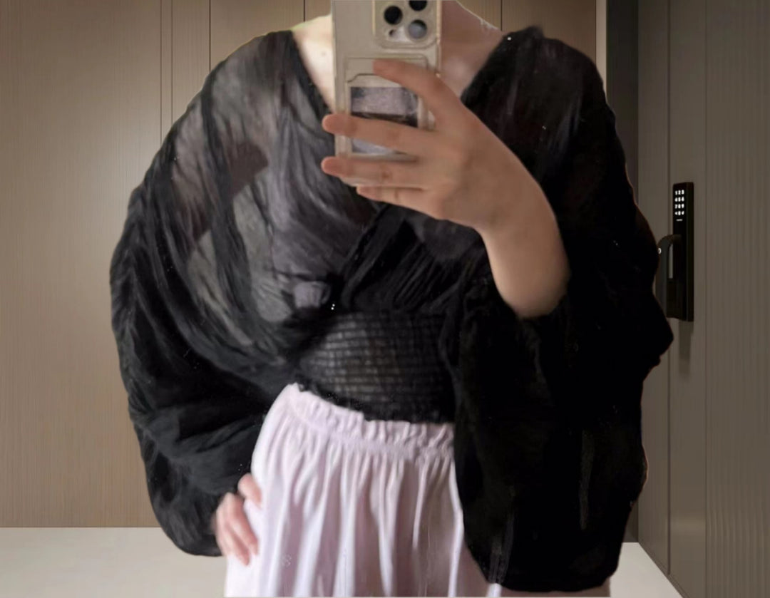 Damen Wickelbluse mit voluminösen Ärmeln und elegantem Design Heidi-Mode