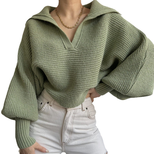 Damen Großer Strickpulli mit V-Ausschnitt Heidi-Mode