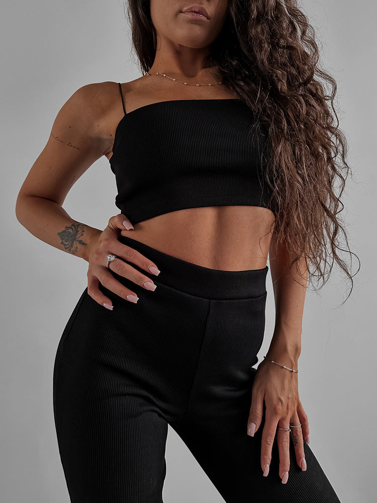 Damen Sportliches Ensemble aus elastischem Cropped Top und körpernahen Leggings Heidi-Mode