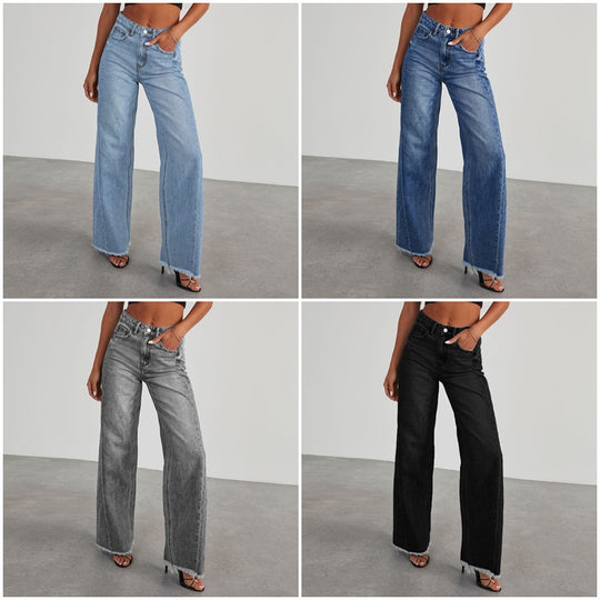 Damen Weit geschnittene Jeans mit trendigem fransigem Saum Heidi-Mode