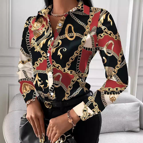 Damen Bluse mit elegantem Kettenmuster Heidi-Mode