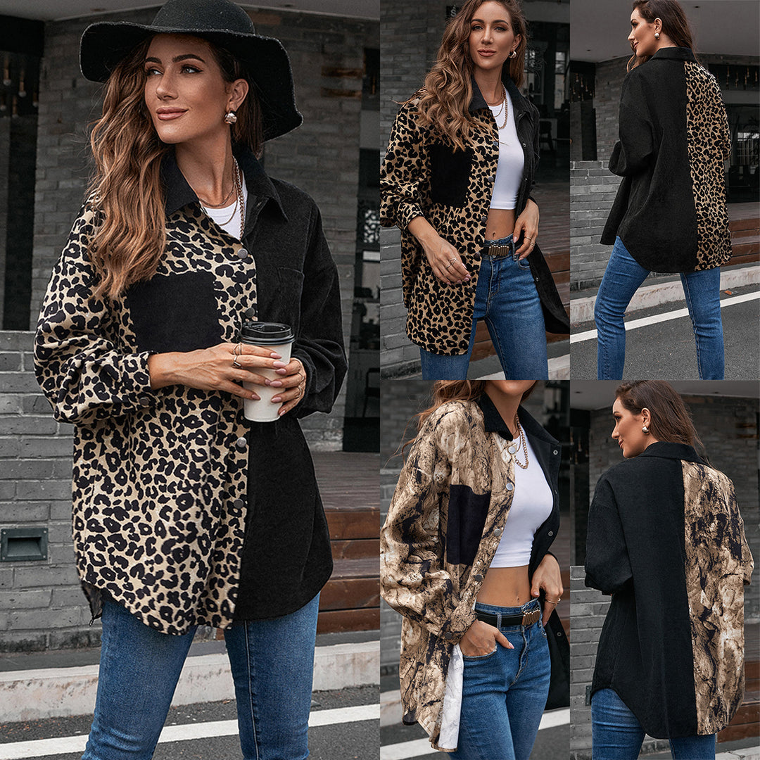 Damen Modische Jacke im Patchwork-Stil mit Druckknopfverschluss und Baumwollmaterial Heidi-Mode