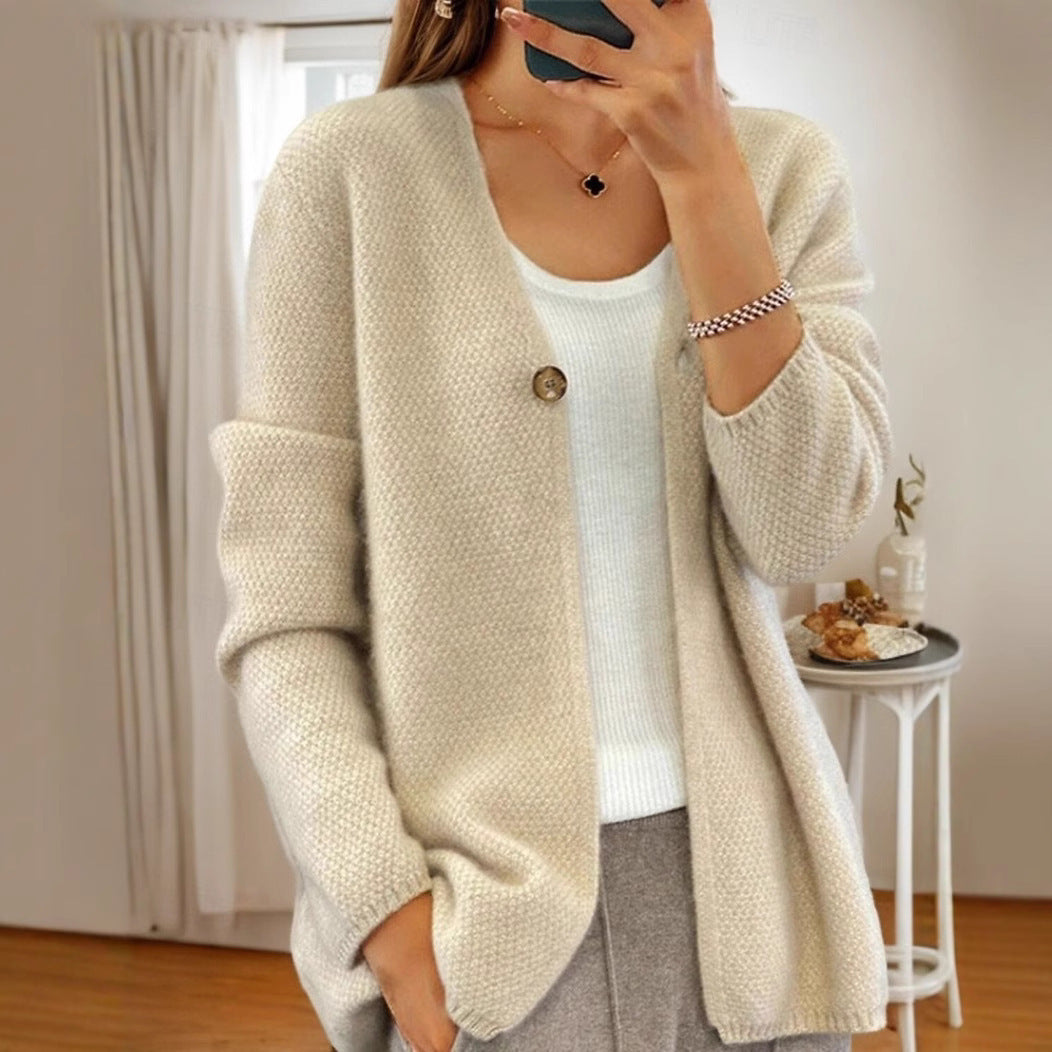 Damen Strickjacke mit strukturiertem Design und elegantem Knopf Heidi-Mode