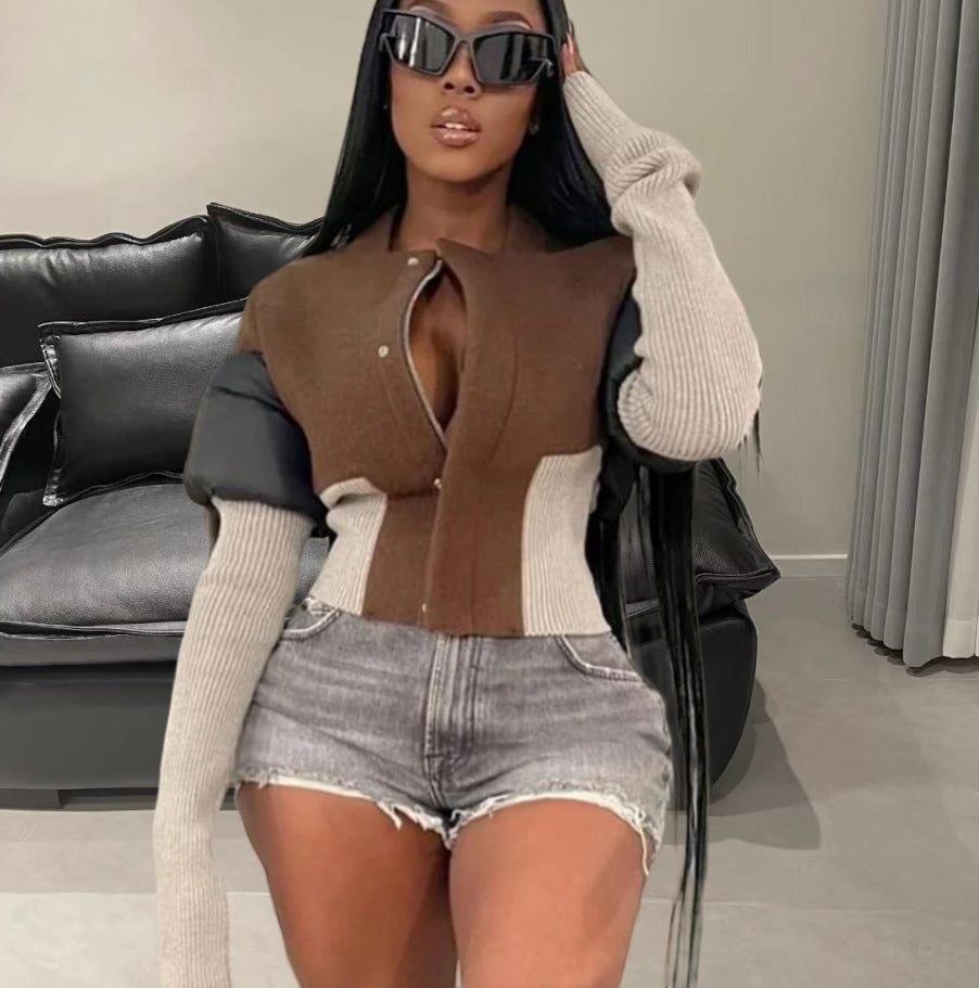 Damen Strickjacke mit modischem Schnitt und kontrastierenden Ärmeln Heidi-Mode