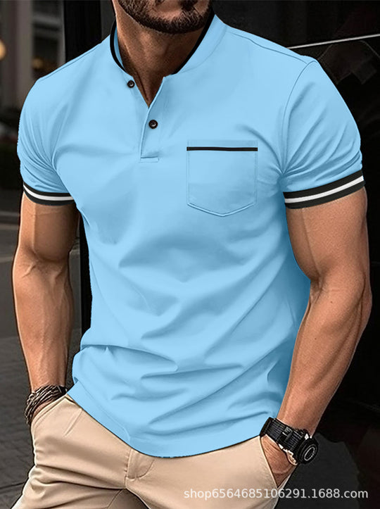 Herren Polohemd mit modernem Henley-Kragen und kontrastierenden Akzenten Heidi-Mode