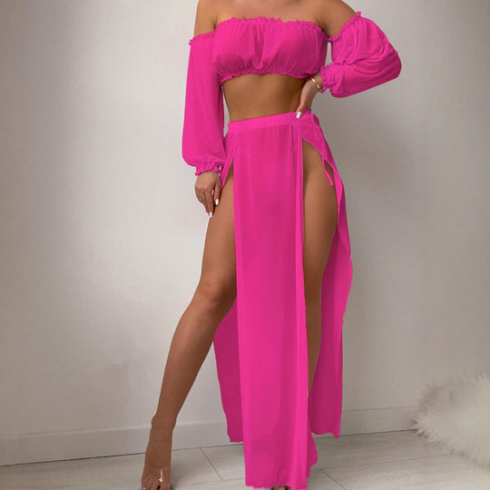 Damen Elegantes Strandkleid mit schulterfreiem Design und tiefen Seitenschlitzen Heidi-Mode