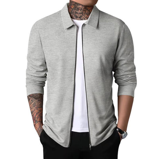 Herren Freizeitjacke mit durchgehendem Reißverschluss und strukturiertem Gewebe Heidi-Mode