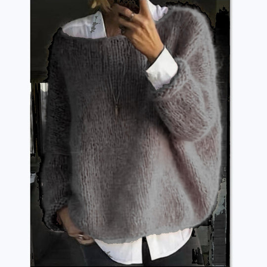 Damen kuscheliger Oversized Pullover mit U-Boot-Ausschnitt Heidi-Mode