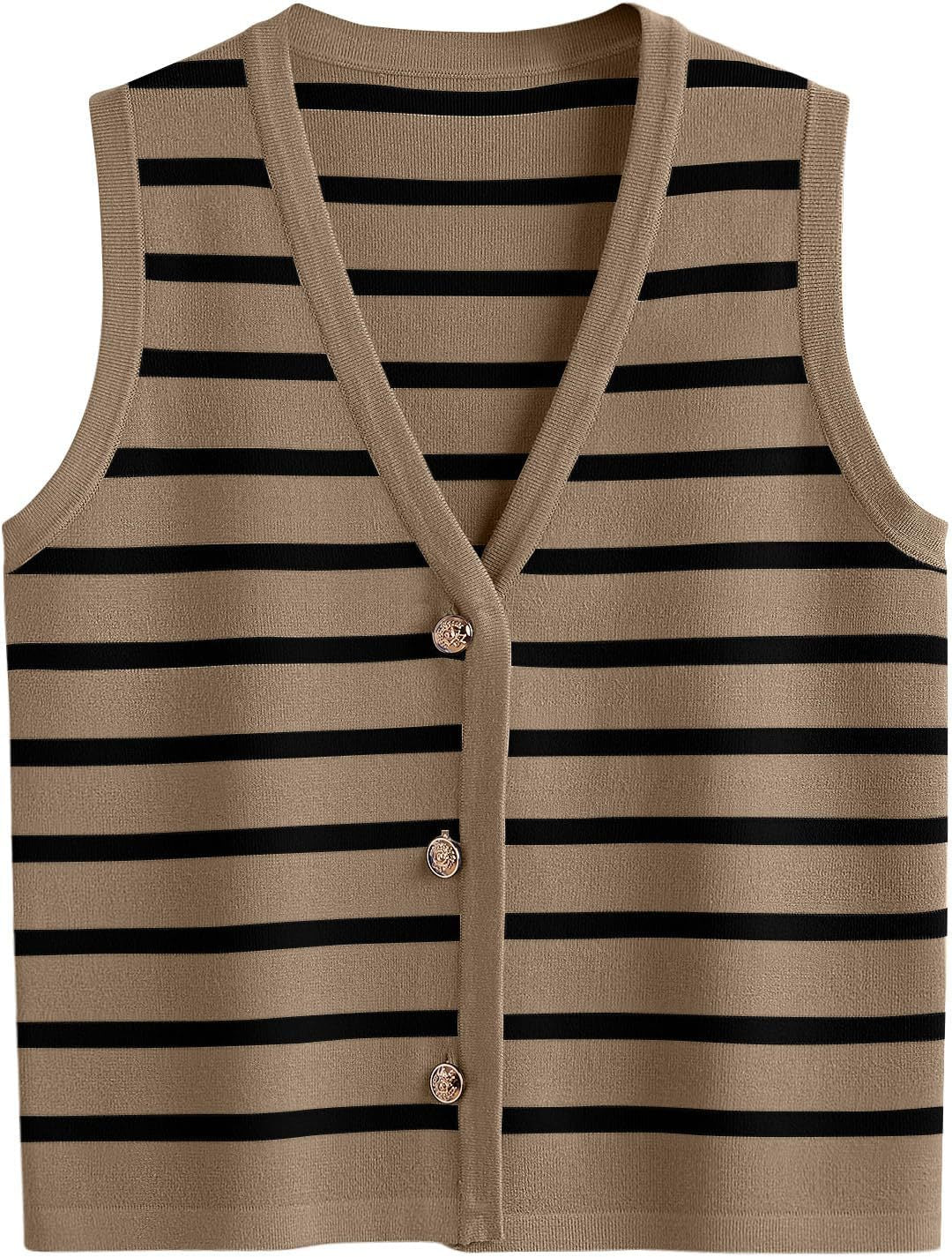 Damen ärmellose Strickweste mit V-Ausschnitt und dekorativen Knöpfen Heidi-Mode