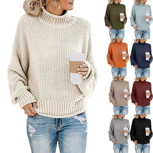 Damen Grobstrickpullover mit Rollkragen und lässigem Schnitt Heidi-Mode
