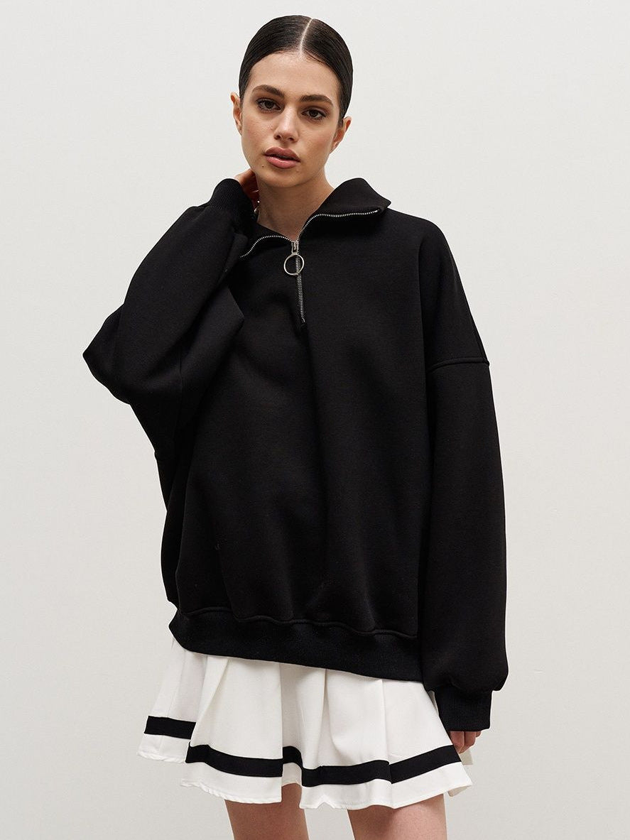 Damen Sweatshirt mit hohem Kragen und Reißverschlussdetail Heidi-Mode