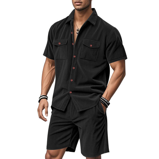 Herren Kurzarm-Hemd und Shorts Set mit praktischen Taschen und bequemer Passform Heidi-Mode