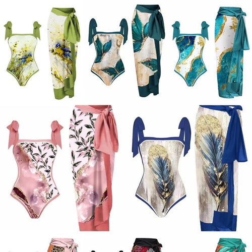Damen Zweiteiliges Badeoutfit mit stilvollem Wickelrock und floralem Muster Heidi-Mode