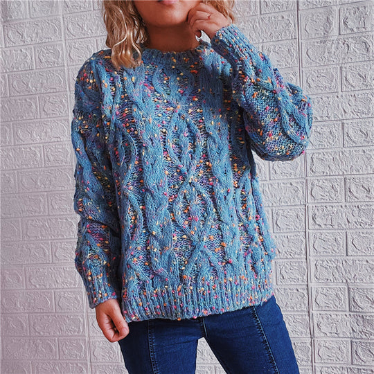 Damen grob gestrickter Pullover mit bunten Akzenten und lässigem Schnitt Heidi-Mode