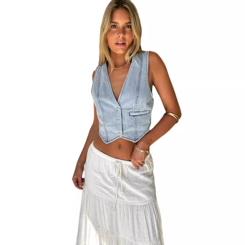 Damen Jeansweste mit elegantem Schnitt und Knopfdetails Heidi-Mode