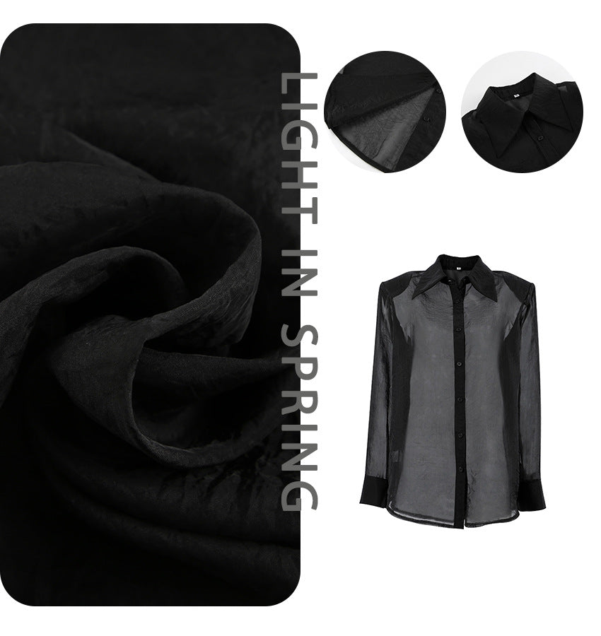 Damen Übergröße Hemdbluse mit asymmetrischem Design und transparenten Ärmeln Heidi-Mode