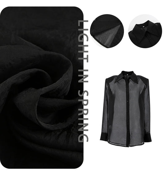 Damen Übergröße Hemdbluse mit asymmetrischem Design und transparenten Ärmeln Heidi-Mode