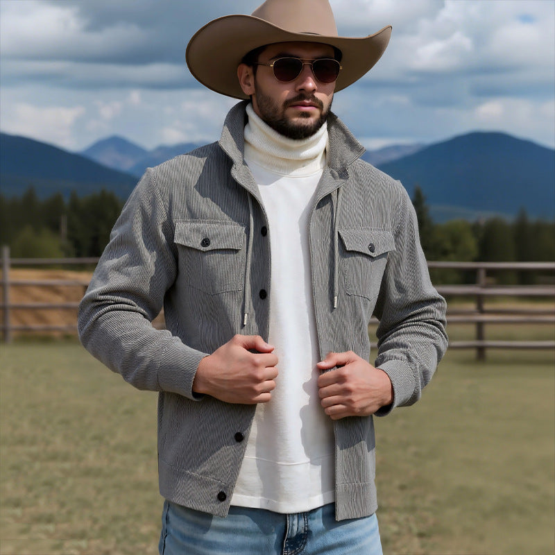 Herren Cordjacke mit verstellbarem Kordelzug und praktischen Brusttaschen Heidi-Mode