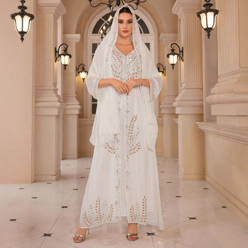 Damen Kaftan Kleid mit aufwendiger Stickerei und schwingenden Ärmeln Heidi-Mode
