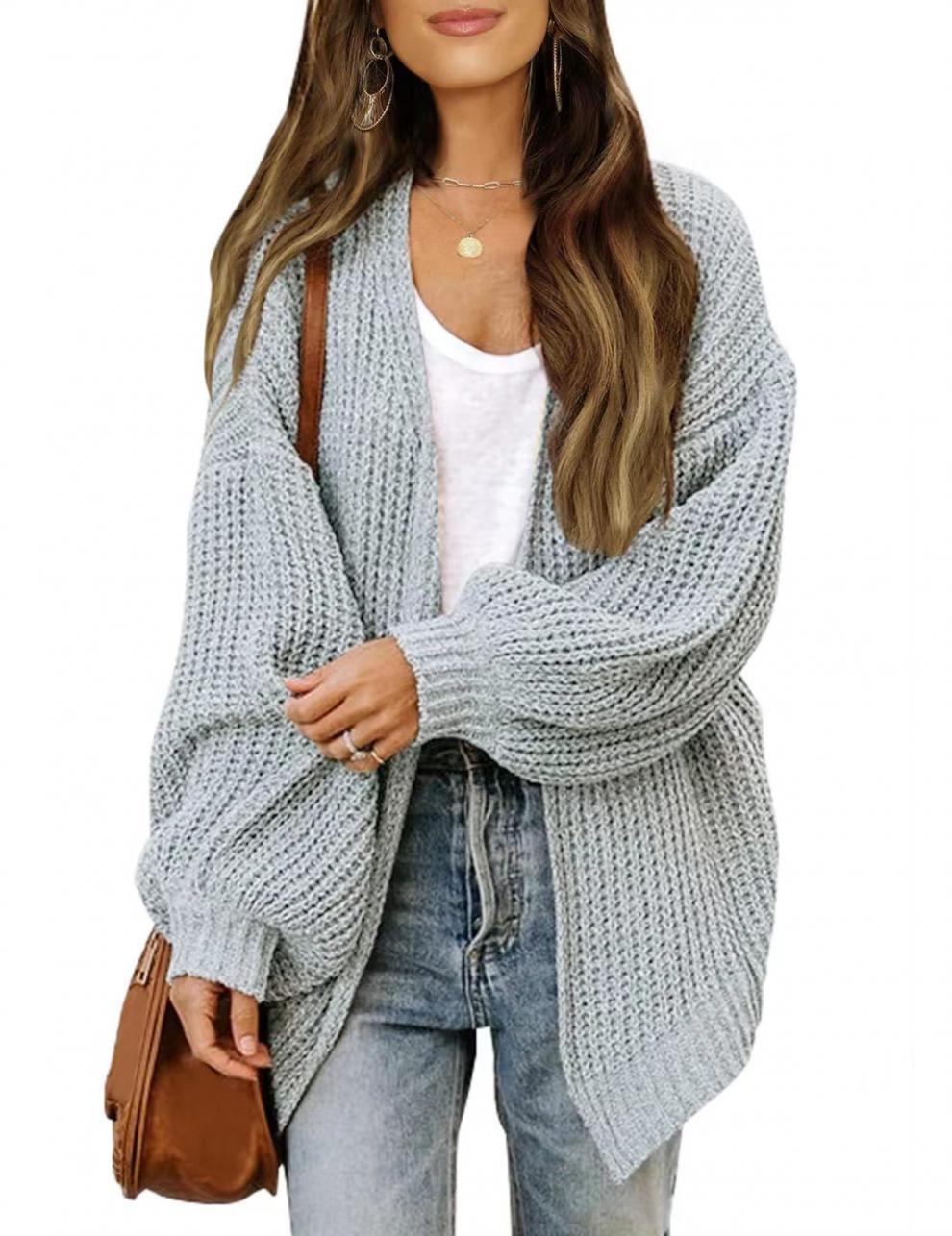 Damen lockerer Strickcardigan mit voluminösen Ärmeln und strukturiertem Design Heidi-Mode