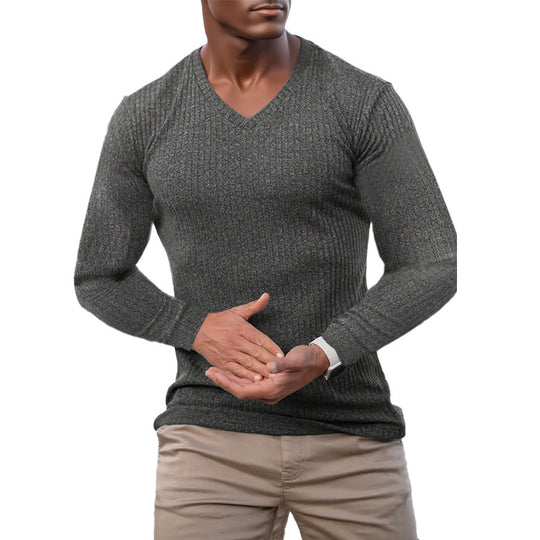 Herren elegantes V-Ausschnitt Pullover aus strukturiertem Strickmaterial Heidi-Mode