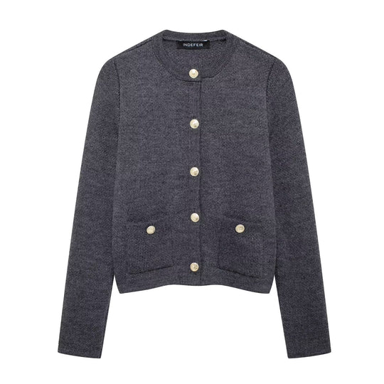 Damen Strickjacke mit schimmernden Knöpfen und Taschen Heidi-Mode