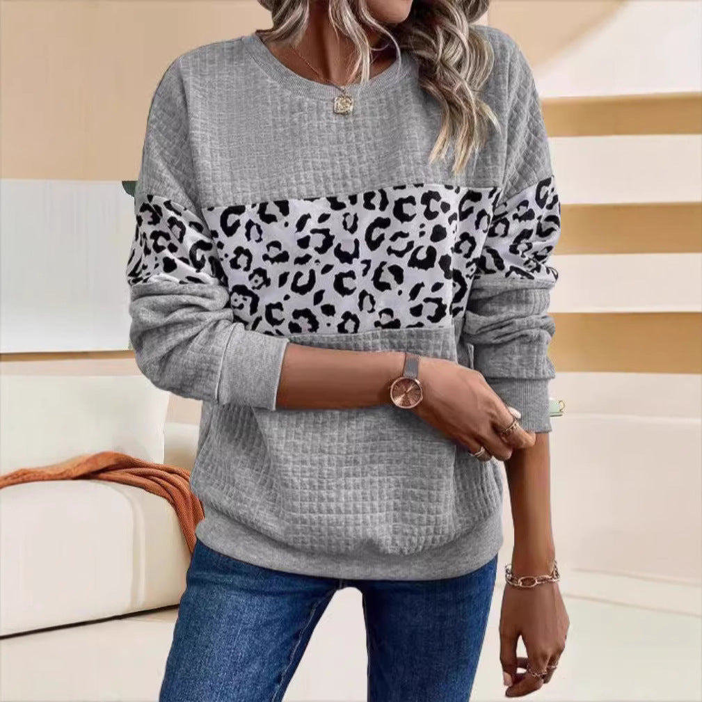 Damen Sweatshirt mit Leopardenmuster und strukturiertem Stoff Heidi-Mode