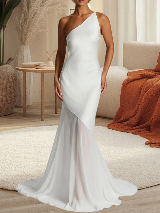 Damen Einseitiges Maxikleid mit fließendem Rock Heidi-Mode