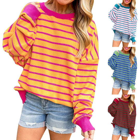 Damen lässiger und bequemer Pullover mit strukturiertem Rippenmuster und weitem Schnitt Heidi-Mode