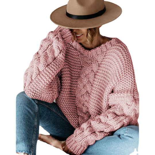 Damen Grobstrickpullover mit elegantem Zopfmuster und weitem Schnitt Heidi-Mode