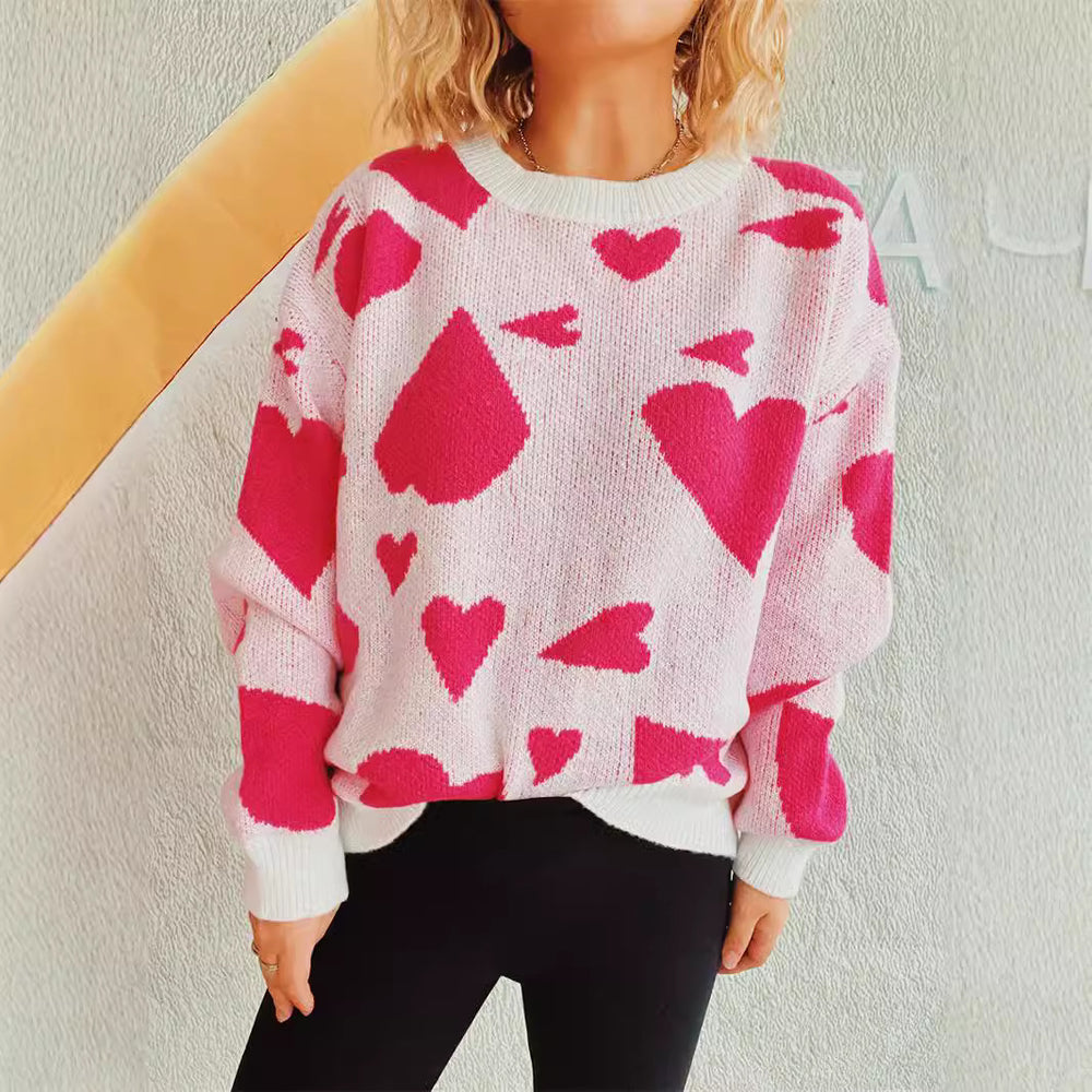 Damen oversized Pullover mit Herzmotiv Heidi-Mode