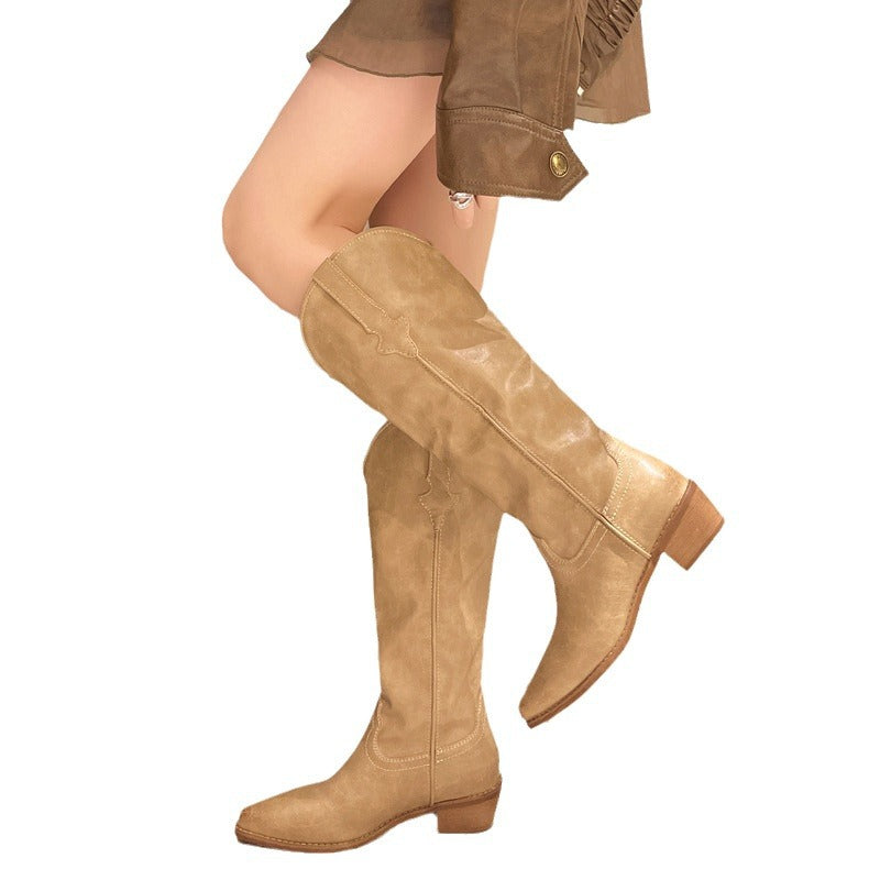 Damen elegante Cowboy-Stiefel mit modischem Schnitt und robustem Blockabsatz Heidi-Mode