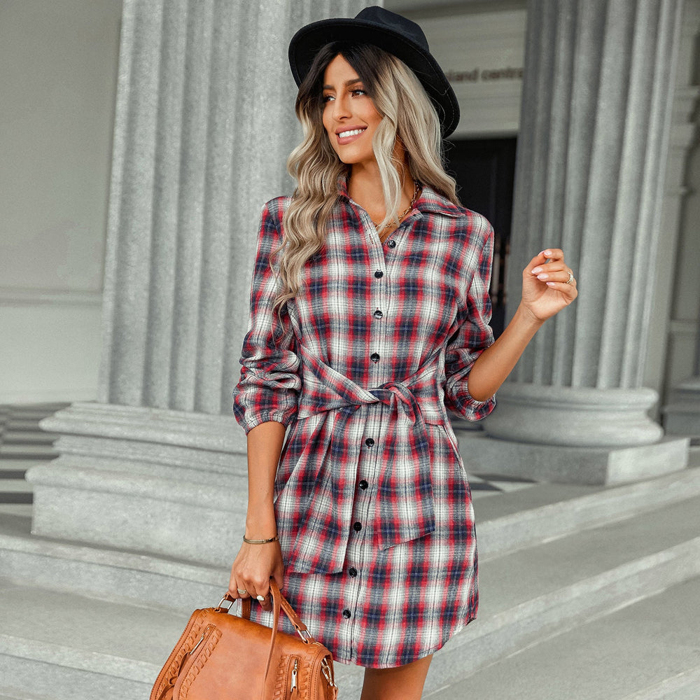 Heidi-Mode | Damen Flanell Knopf Midi Kleid mit Langen Ärmeln