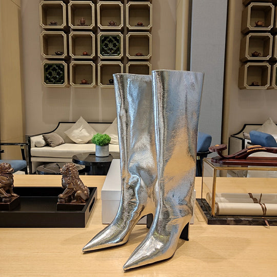 Femme Elegant Über-den-Knie Metallic Stiletto Stiefel Heidi-Mode