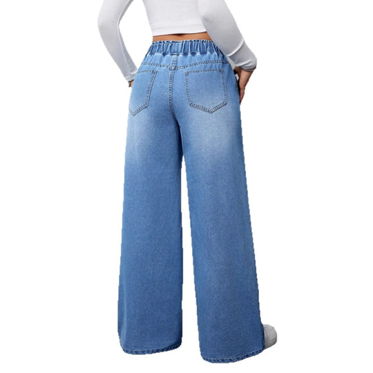 Damen Hochtaillierte Weite Jeans mit bequemem Kordelzug Heidi-Mode