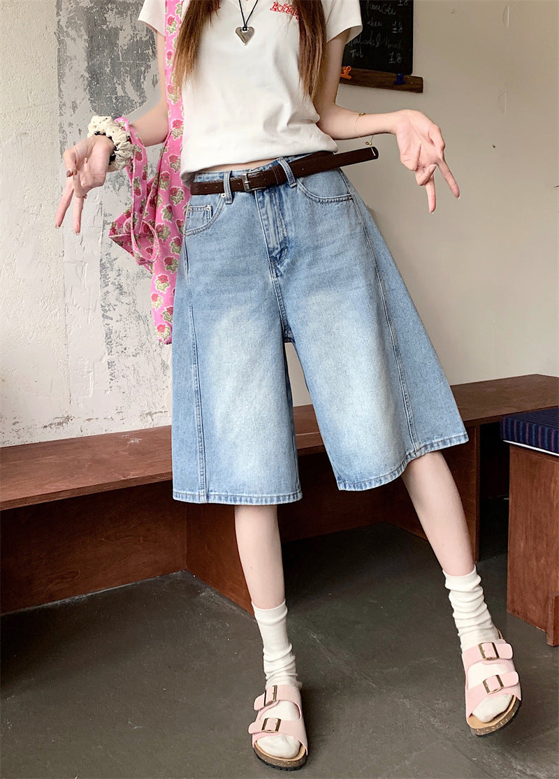 Damen weite Denim-Shorts im modernen Design mit praktischen Taschen Heidi-Mode