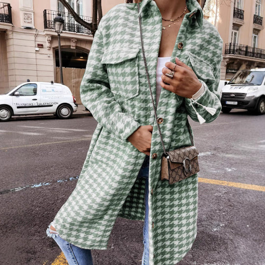 Damen Hahnentritt-Muster Oversized Hemdjacke Heidi-Mode