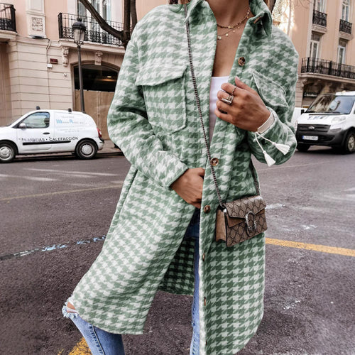 Damen Hahnentritt-Muster Oversized Hemdjacke Heidi-Mode