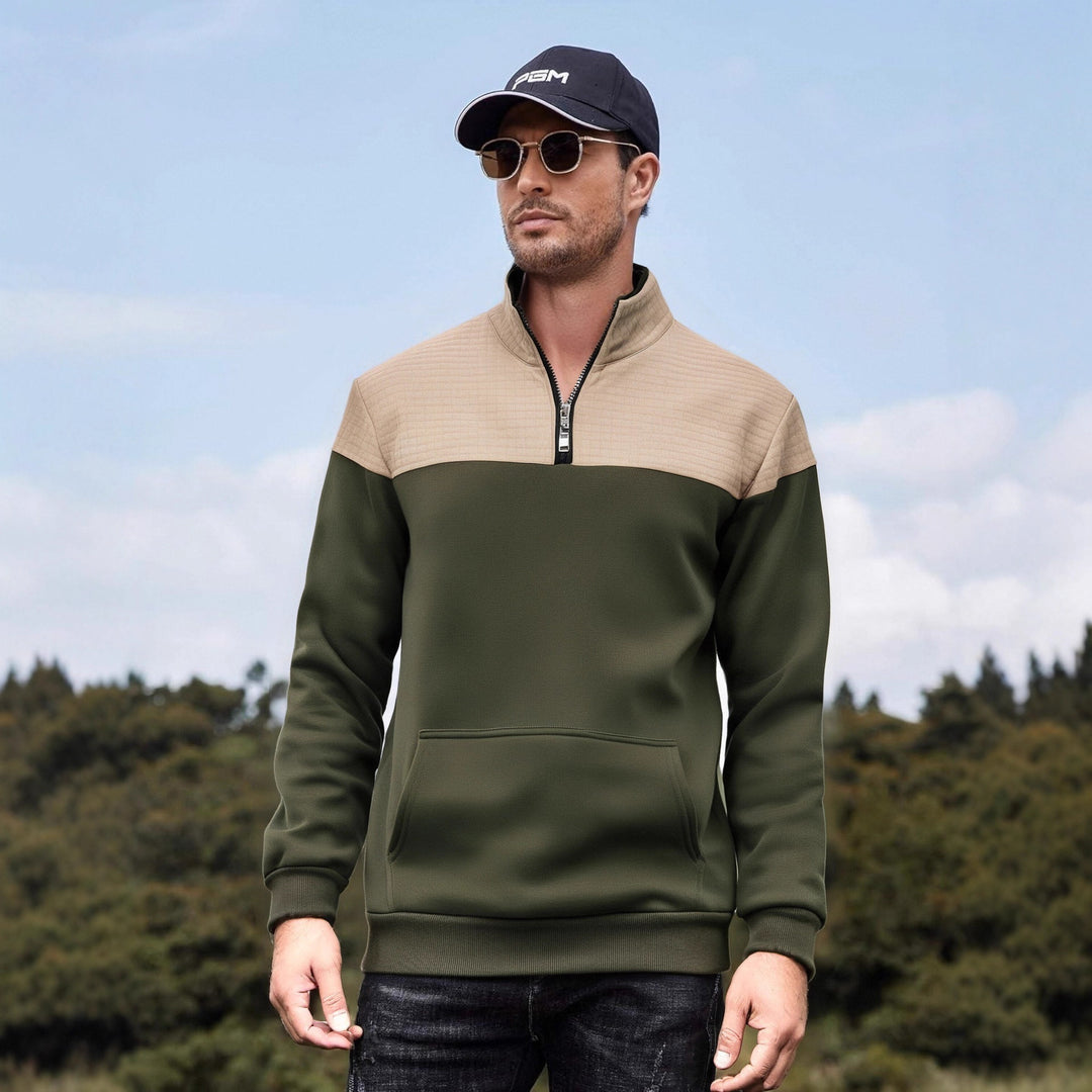 Herren funktionale Sweatjacke mit hochschließendem Kragen und praktischer Kängurutasche Heidi-Mode
