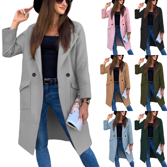 Damen lässiger Oversized-Mantel mit modernen Taschen und elegantem Revers Heidi-Mode