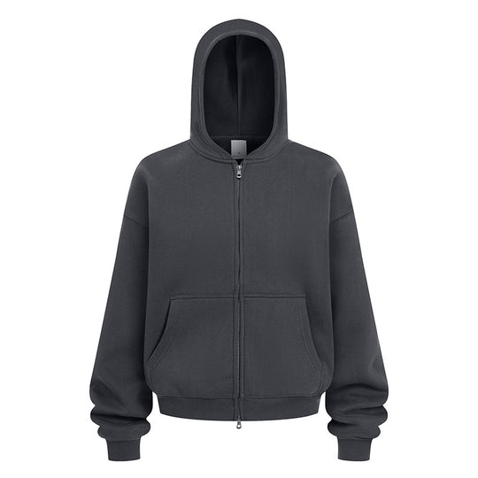 Damen entspannte Kapuzenjacke aus weichem Sweatmaterial mit praktischen Seitentaschen Heidi-Mode