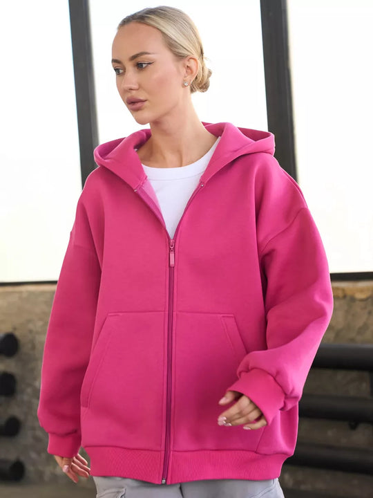 Damen lässiger Kapuzenjacke mit praktischem Reißverschluss und großen Taschen Heidi-Mode