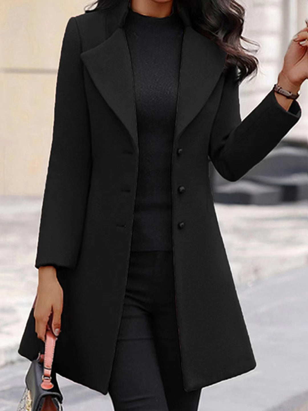 Damen Eleganter Mantel mit modernem Kragen und praktischen Knöpfen Heidi-Mode